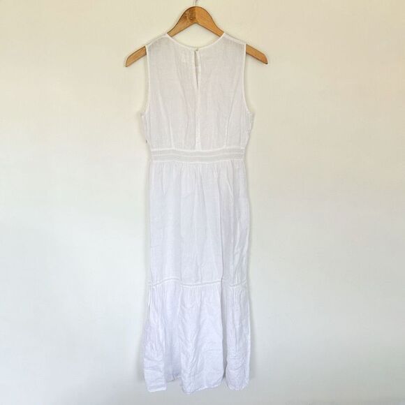 120% Lino Women’s White Crochet Bib Detail Sleeveless High Neck Keyhole Back Mid - Picture 11 of 14